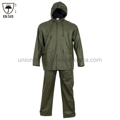 Benutzerdefinierte En343 Regenanzug wasserdichte Regenbekleidung Männer PU-Jacke Hosen Kleidung PVC Regenmantel